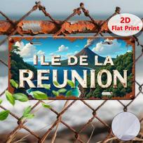 D plokščia pc Vintažinis La Reunion sala Metalo ženklas xcm Rustic Sienų menas su tropiniu kraštovaizdžiu Palmių medžiai Aliuminis 15x30cm(5.9x7.8inch)