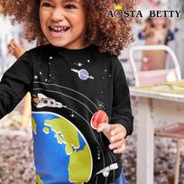 Boy S Long Sleeve T Shirt Cartoon Space Fluorescent Print Autumn Base Top 7Y juoda
