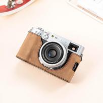 Genuine Leather Camera Case Fujifilm X100F X100V X100S X100T Compact Mirrorless Cameras Handheld Protective Sleeve With X100V Top-Grain Leather Espresso Brown