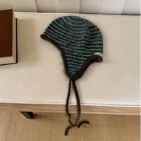 Windproof Striped Balaclava Colorful Earflap Baggy Beanie Hat Casual Knitted Hat  for Outdoor Ski black