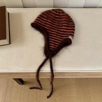 Windproof Striped Balaclava Colorful Earflap Baggy Beanie Hat Casual Knitted Hat  for Outdoor Ski black
