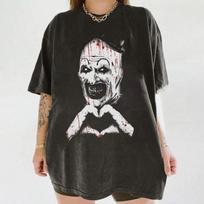 Art The Clown Terrifier Shirt, Scary Horror Clown Shirt, Creepy Heart Hands Tee XXXXL gray