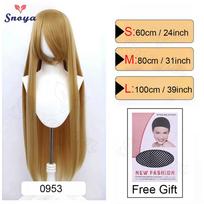 Snoya 100cm/80cm/60cm Versatile Multicolor Long Straight Cosplay Wig With Bangs Heat Resistant Hair Pink Blonde Red Halloween 24inches beige