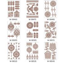 Brown, Lace Tattoo Sticker, Waterproof, Henna Tattoo, Wedding Temporary Tattoo Set, Hana Tattoo Stickers, Party Tattoos 148 * 208mm gray