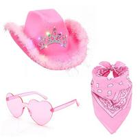 LED Cowboy Hat Bandanas & Sunglasses Costume Set Women Pink Cap Musical Festival Dress Up Hat Bachelorette Party Props rožinė