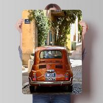 Vintažiniai Fiat 500 metaliniai ženklai Automobilio plakatas Dekoras Miegamasis Individualus skardos ženklas Sienų meno dekoravimui Dekoracijos namams 15.7x11.8In(40x30cm) black