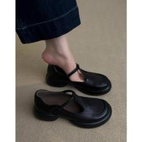 Sheepskin version~ fashionable retro simple round head platform Mary Jane shoes women's commuting versatile black small leather shoes single shoes 40