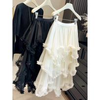 Layering irregular fungus edge splicing mesh skirt women's early spring thin fluffy A-character super fairy cake skirt One size fits all black