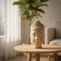 Tabletop Buddha Head Statue StoneLook Freestanding Meditative Sculpture for Stone-like gray