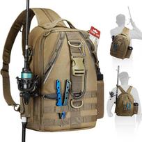 with Rod Holder Sling Bag Lightweight Shoulder Storage Bag New Fishing Backpack  Outdoor Fishing chaki