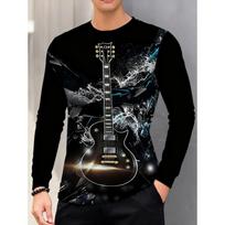 Muzikinių instrumentų marškinėliai vyrams Gitara Fortepijonas 3D spaudinys Ilgomis rankovėmis Tee Harajuku Y2k Tee Streetwear Per dydį viršutiniai drabužiai Vyriški drabužiai S gray