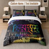 Custom Bedding Set Linkin Park Pattern, Print Name Text 1 Duvet Cover plus 2 Pillowcases Home Textile 140cmx210cm gray