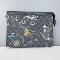 [Pre-Owned] Pochette Voyage Limited Edition Map Print Monogram Canvas And Leather Clutch - Excellent #1TY8CE6 ONE SIZE gray