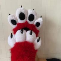 Furry Cat Paw Gloves With Claws Squeaker Sound Cosplay Costume Adult Wear black