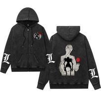 Unisex Retro Zipper Hoodie with Distressed Death Note Print XXXL black