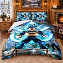 Vegeta Pattern Bedding 3Pcs Set Bed Sheet And Pillowcases For Indoor Bedroom 140cmx210cm blue