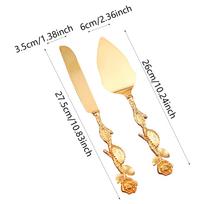 Vestuvinio torto peilis ir padavimo įrankis Rinkinys Elegantiška rožės rankena Pjaustymui Dovanoms auksinis auksas