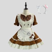 Miela tarnaitės su trumpomis rankovėmis suknelė Cosplay Lolita Helovino moteriškas kostiumas + Galvos juosta 2 dalių rinkinys XS ruda