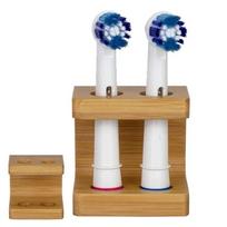 Mini Multi-slots Bamboo Stand for Toothbrush Head Space Saving Bathroom Electric Toothbrush Head Holder Non Slip Durable 4 holes beige