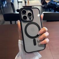 Prabangus magnetinis belaidis įkrovimas Magsafe dėklui iPhone 16 15 14 Plus 13 12 Max Minkštas buferis Skaidrus dangtelis For iPhone X XS juoda