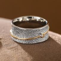 Creative Retro Two-Color Hammer Pattern Wide Face Ring - Copper Material - Women's Luxurious Fashion-Inspired Jewelry Ring  Gift 10 gray