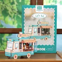 Café Bus „pasidaryk pats“ miniatiūrinė knygų lentynos dekoracija