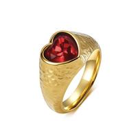 Heart-Shaped Gem Ring: European & American Fashion, Light Luxury Titanium Steel, Non-Fading Design Size 9 beige
