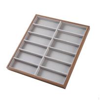 Akinių rodymo dėklas Medžio rašto Saulės akinių Laikiklis su minkštu pamušalu Mažmenininkams, Komodai, Walnut 12-slot Tray gray