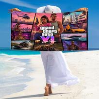 GTA Game Print Beach Towel, Large Soft Quick Dry Towel for Beach Camping Swimming 70cmx140cm(27x55inch) black