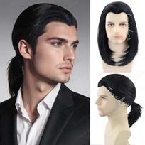 Synthetic Mens Wig Short Straight Black Wig 70s Vintage Vincent Vega Cosplay Wig 80s Halloween Costume Cosplay Party Fun Wig gray