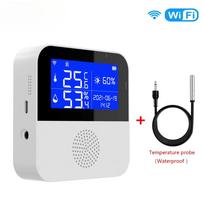 Wifi Temperature Humidity Sensor Alarm Smart Home Indoor Outdoor Thermometer Detector for Plant Aquarium Support Alexa Bbq black