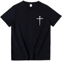 Trys vinys Kryžius Marškinėliai Dievas Krikščioniškas tikėjimas Jėzus Marškinėlis Laisvalaikio apvalus kaklas trumpomis rankovėmis Grafinis T-shirt Viršūnės xs juoda