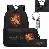 Vaizdo žaidimų periferija Hogwarts Legacy Spausdintas mokyklos krepšys 3 dalių Atsitiktinis peties krepšys Kuprinė USB Shoulder bag + pencil case black