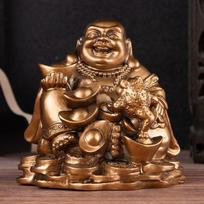 Feng Shui Fortune Large-Bellied Maitreya Buddha Figurine Buddha Home Decoration brown