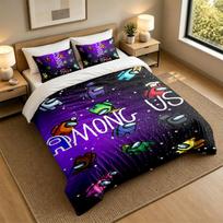 Soft Bedding Set Among Us Pattern, 1 Duvet Cover plus 2 Pillowcases Stylish Bedroom Home Textile 135cmx200cm white