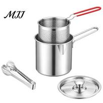 Compact Frying Pan for French Fries Stainless Steel Deep Fryer Pot with Basket And Clip, Oil Durable Cooking Draining Filter Pot, Stovetop Chicken 1200ml D gray