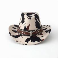 Cowboy Hat with Metal Rivets Bovine Pattern Wide Brim Headwear smėlis