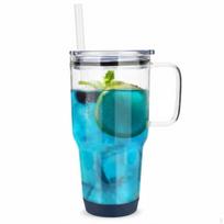 32oz Glass Tumbler with Handle Thermal Shock Resistant and Straw Tapioca mėlyna