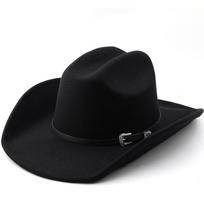 Western cowboy hat men's and women's fashion one-word top right angle warped edge woolen top hat ethnic style Tibetan cowboy hat m (56-58cm) adjustable juoda