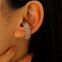 Elegant C-Shaped Ear Cuff Women Non-Pierced Clip With Colorful Zircon Pearl Accents Lightweight Fashion Jewelry 01 KC Gold Plated 2.5cm Colorful Crystal 3802 brown