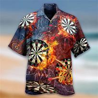 Men's Darts Printed Short Sleeved Shirts Summer Casual Lapel Shirt Hawaii Beach Vacation Shirt Men's Exquisite Printed Shirts 2XL white