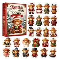 Collectable Animal Figures Christmas Highland Cow Advent Calendar, 24 Cute 3D Collectible Mini Fall Party Tabletop Ornaments Figures, Farmhouse B brown