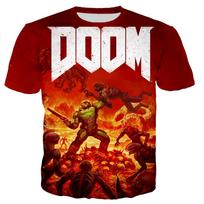 Doom marškinėliai FPS Žaidimas 3D spausdinimas Gatvės apranga Vyrai Moteriški Šaunūs dideli marškinėliai su kaklu Harajuku Mados Vaikams Berniukams Marškinėliai Viršutiniai Drabužiai XL red