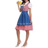 Moteriškas languotas Oktoberfest kostiumas Vokiška dirndl suknelė Tradiciniai Bavarijos apdarai Helovinui L mėlyna