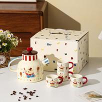 Circus High Value Cold Water Kettle Teapot Set Gift Cartoon with Tray Ceramic Kettle Cup Souvenir 750ml white