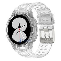 Dėklas+Apyrankė Samsung Galaxy Watch 6 4 40mm 44mm Skaidri Silikoninė Juosta Sportinė Apyrankė Galaxy Watch 4 Classic 46 Priedai Galaxy 6 44mm skaidri