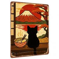 Japanese Ukiyo E Black Cat Fuji Mountain Iron Painting Retro Home Decor Wall Art 30X40CM black