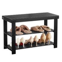 VEVOR batų stalas-suolas, 3 pakopų bambukinis prieškambario suolas, batų laikymo organizatorius, atlaiko iki 130 kg, 703 x 288 x 451 mm, skirtas prieškambariui, įėjimui 70.3 x 28.8 x 45.1 cm juoda