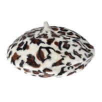 Prancūziško stiliaus kepurė su pomponu Minkštas beretas Skėtis su leopardo raštu Beretai moterims Prancūziška kepurė balta