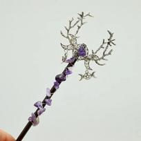 Handmade Natural Amethyst Moon Pentagram Crystal Magic Wand For Wiccan Spiritual Healing Ritual Cosplay Decor Halloween Gift
